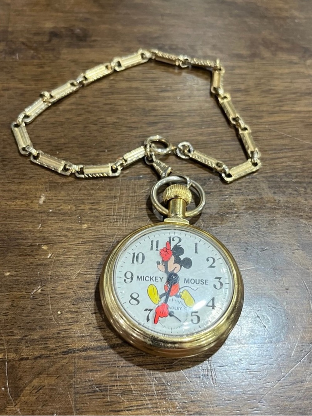Disney Gold-Tone Mickey Mouse Pocket Watch with Chain